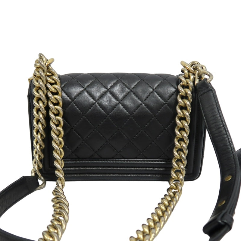 CHANEL Boy Matelassé Lambskin Shoulder Bag Black Gold-Tone Hardware
