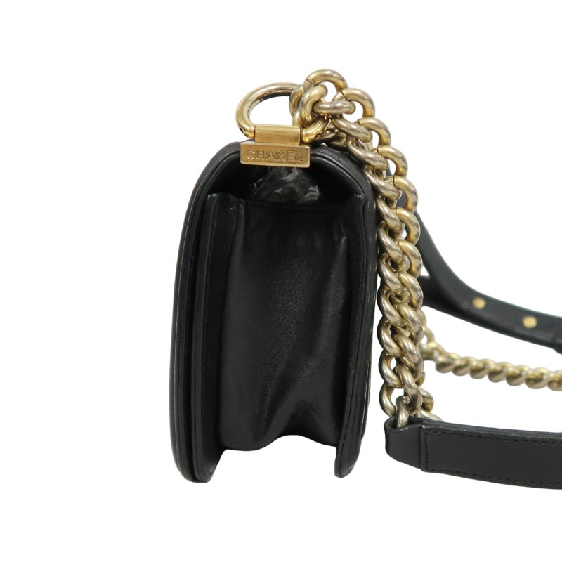 CHANEL Boy Matelassé Lambskin Shoulder Bag Black Gold-Tone Hardware