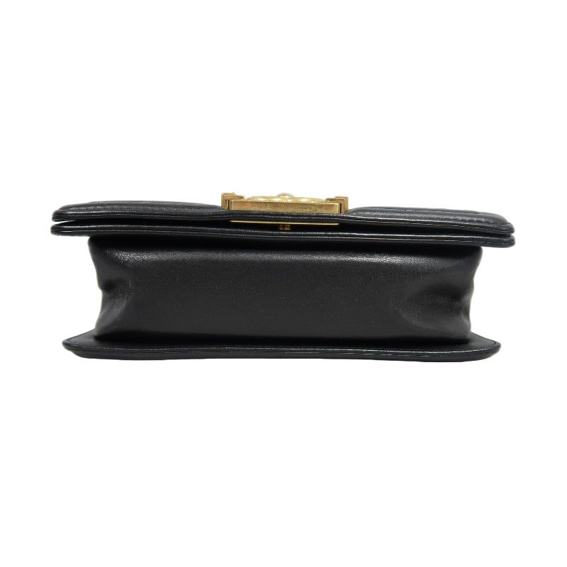 CHANEL Boy Matelassé Lambskin Shoulder Bag Black Gold-Tone Hardware