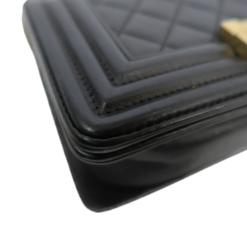 CHANEL Boy Matelassé Lambskin Shoulder Bag Black Gold-Tone Hardware