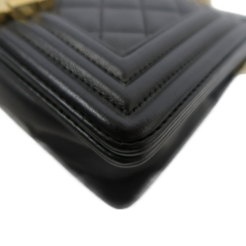 CHANEL Boy Matelassé Lambskin Shoulder Bag Black Gold-Tone Hardware