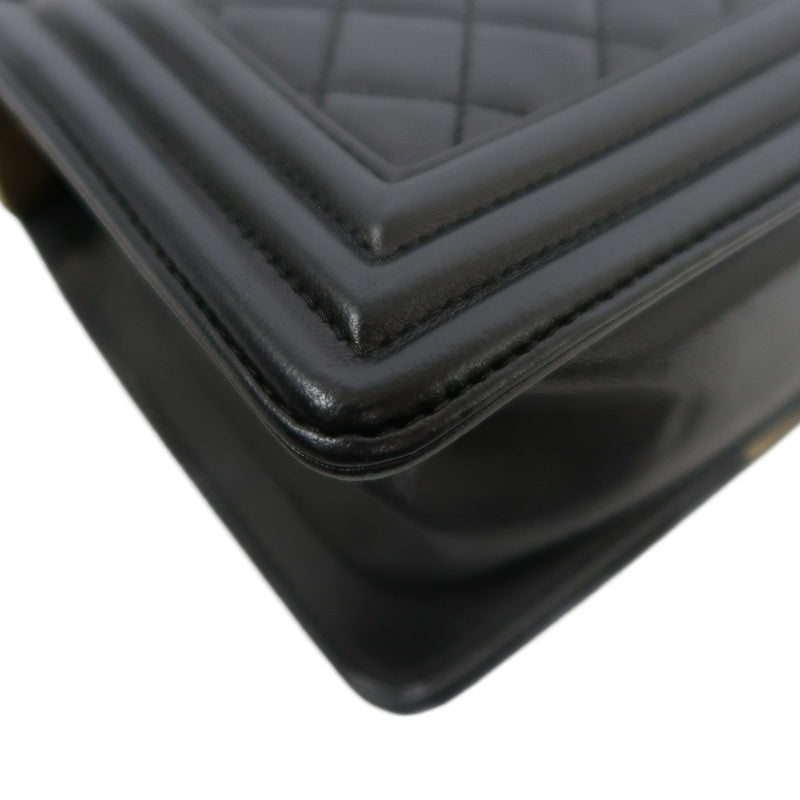 CHANEL Boy Matelassé Lambskin Shoulder Bag Black Gold-Tone Hardware