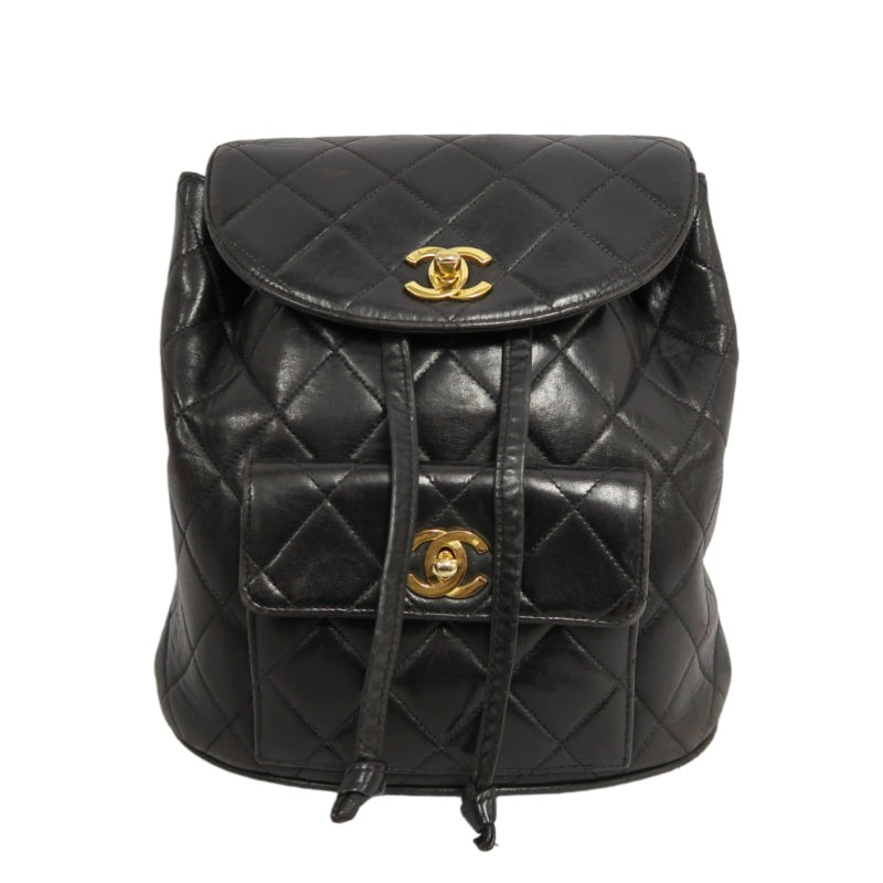 CHANEL Matelassé Lambskin Backpack Black Gold-Tone Hardware