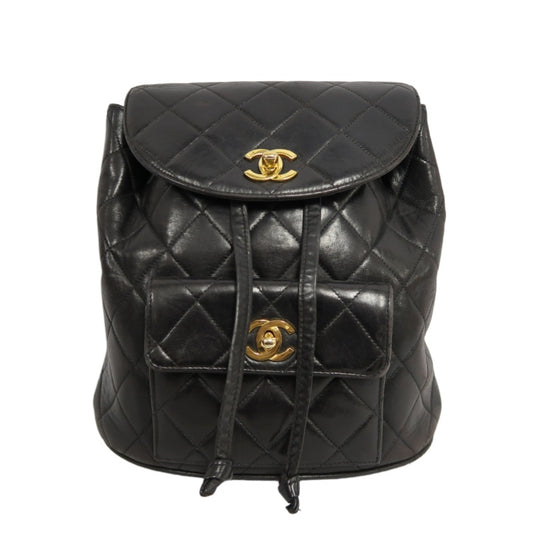 CHANEL Matelassé Lambskin Backpack Black Gold-Tone Hardware