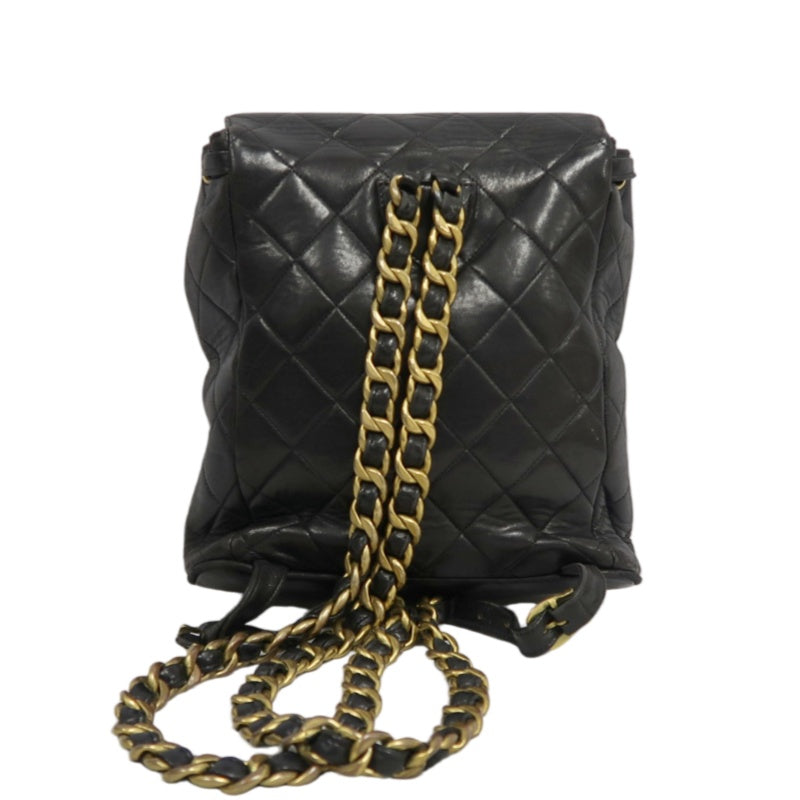 CHANEL Matelassé Lambskin Backpack Black Gold-Tone Hardware