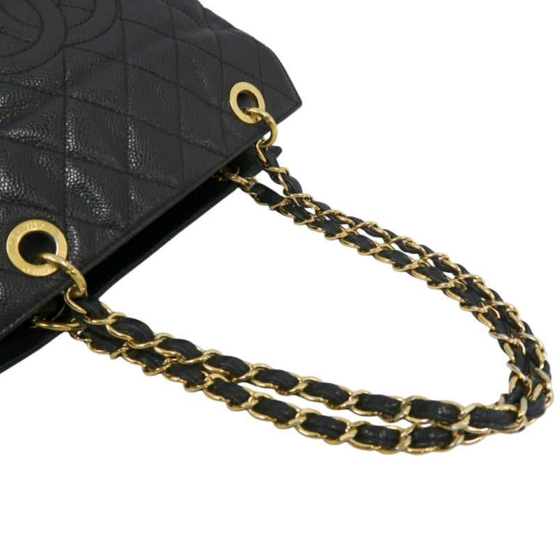 CHANEL GST Matelasse Caviar Leather Tote Bag Black Gold-Tone Hardware
