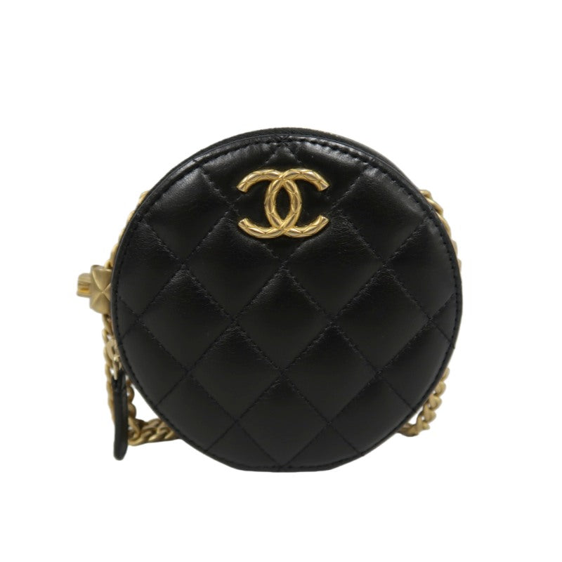 CHANEL Matelassé Mini Shoulder Bag Black Lambskin Gold-Tone Hardware