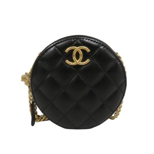 CHANEL Matelassé Mini Shoulder Bag Black Lambskin Gold-Tone Hardware