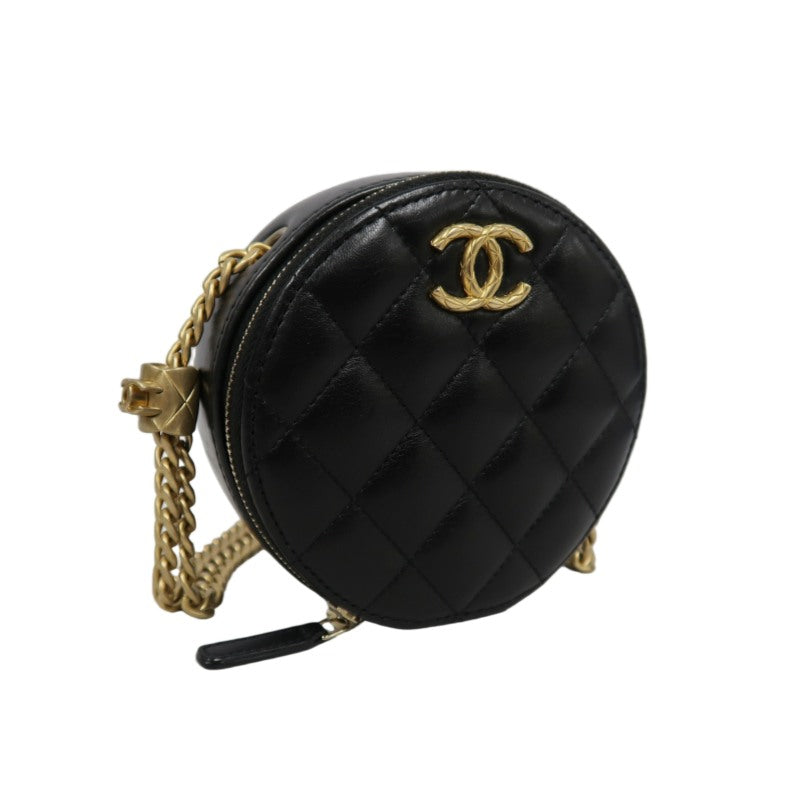 CHANEL Matelassé Mini Shoulder Bag Black Lambskin Gold-Tone Hardware