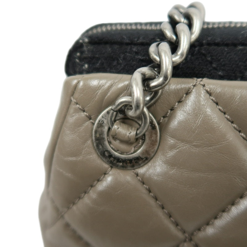 CHANEL Matelasse Lambskin Shoulder Bag Brown Dark Silver-Tone Hardware