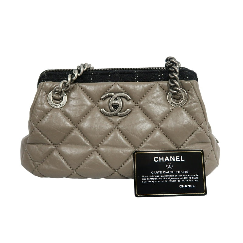 CHANEL Matelasse Lambskin Shoulder Bag Brown Dark Silver-Tone Hardware