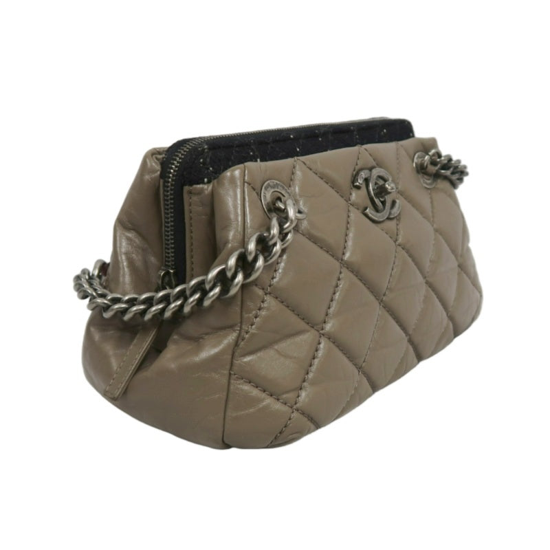 CHANEL Matelasse Lambskin Shoulder Bag Brown Dark Silver-Tone Hardware