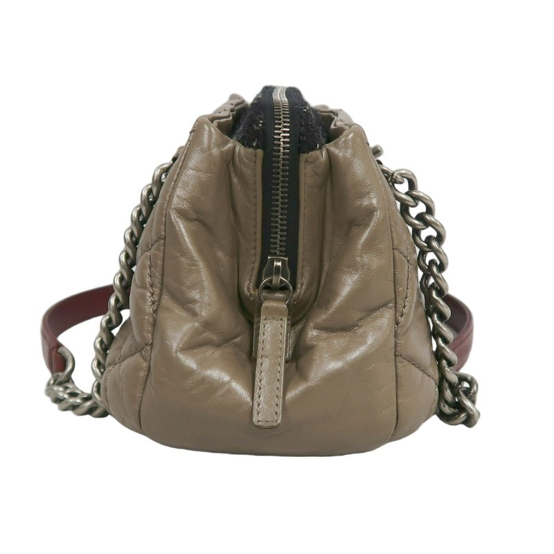 CHANEL Matelasse Lambskin Shoulder Bag Brown Dark Silver-Tone Hardware