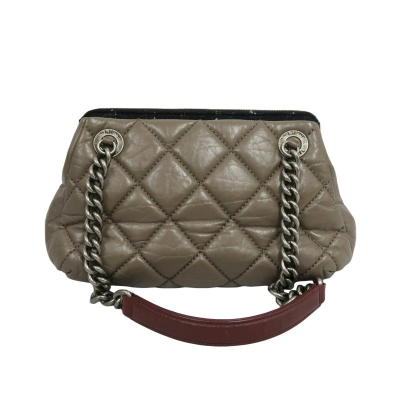 CHANEL Matelasse Lambskin Shoulder Bag Brown Dark Silver-Tone Hardware