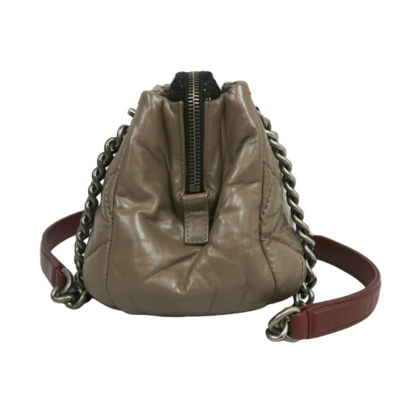 CHANEL Matelasse Lambskin Shoulder Bag Brown Dark Silver-Tone Hardware