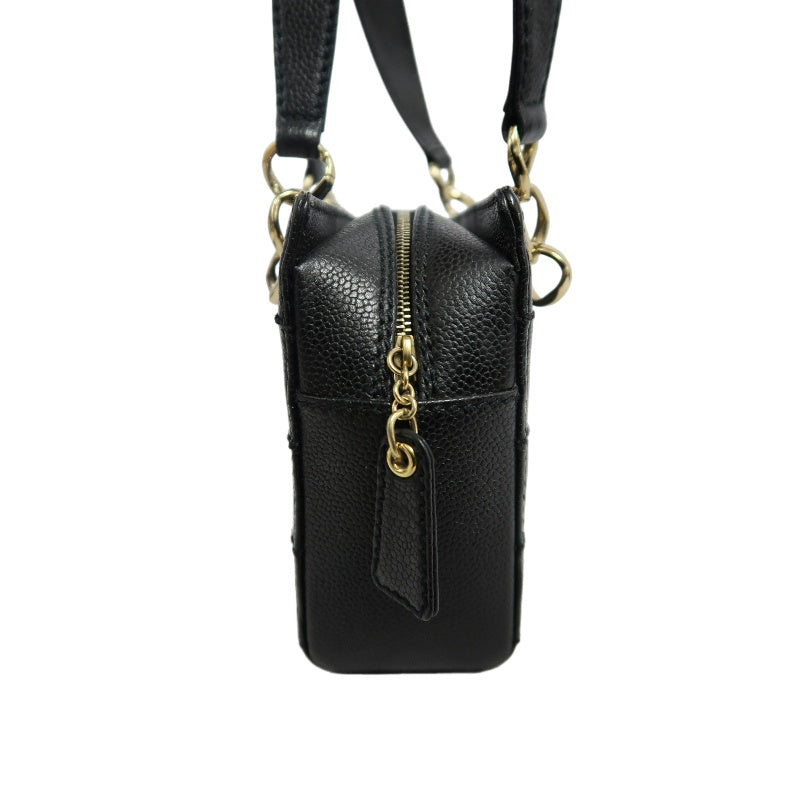 CHANEL Chocolate Bar Caviar Leather Tote Bag Black Gold-Tone Hardware