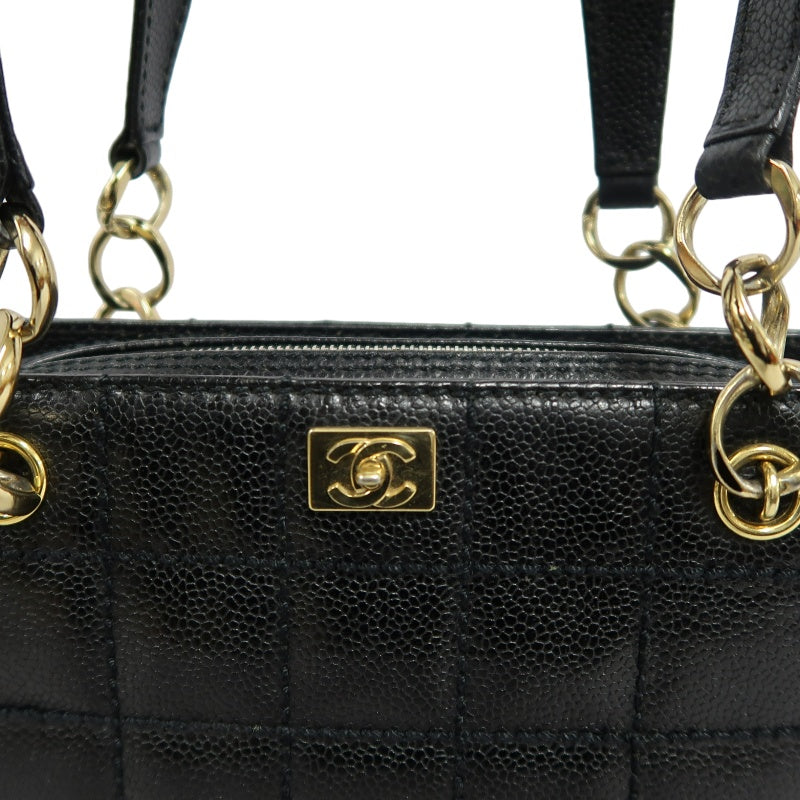 CHANEL Chocolate Bar Caviar Leather Tote Bag Black Gold-Tone Hardware