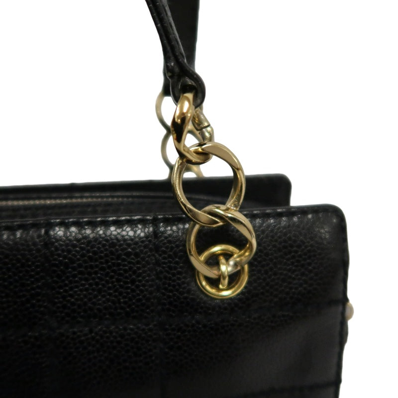 CHANEL Chocolate Bar Caviar Leather Tote Bag Black Gold-Tone Hardware