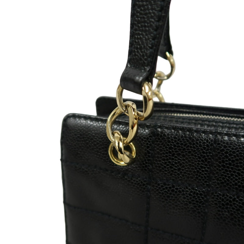 CHANEL Chocolate Bar Caviar Leather Tote Bag Black Gold-Tone Hardware