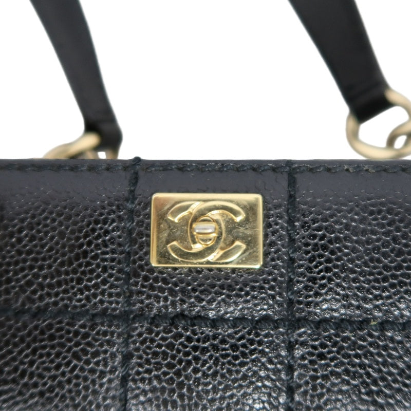 CHANEL Chocolate Bar Caviar Leather Tote Bag Black Gold-Tone Hardware