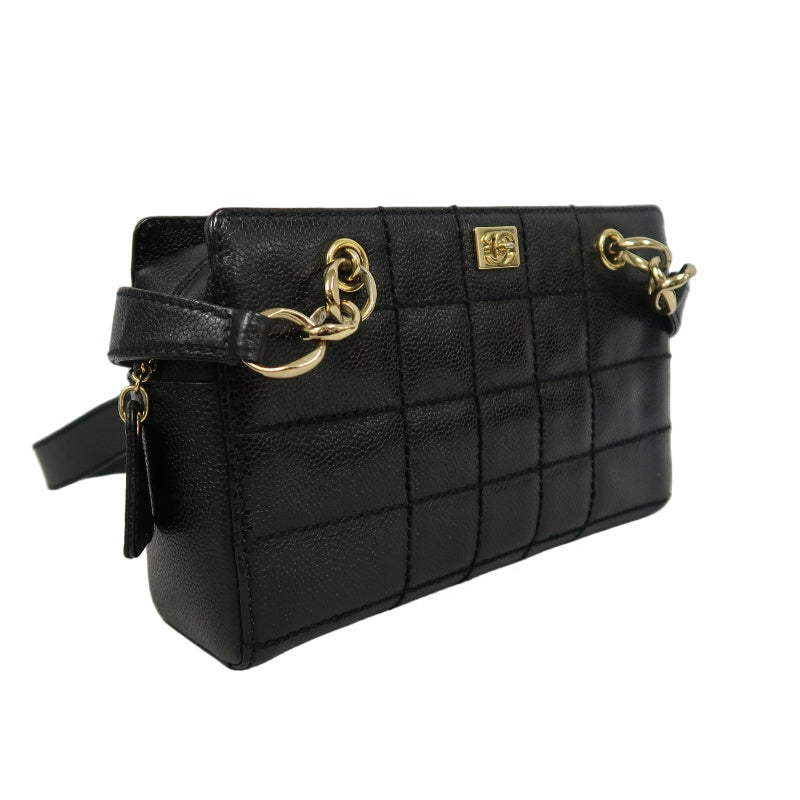 CHANEL Chocolate Bar Caviar Leather Tote Bag Black Gold-Tone Hardware