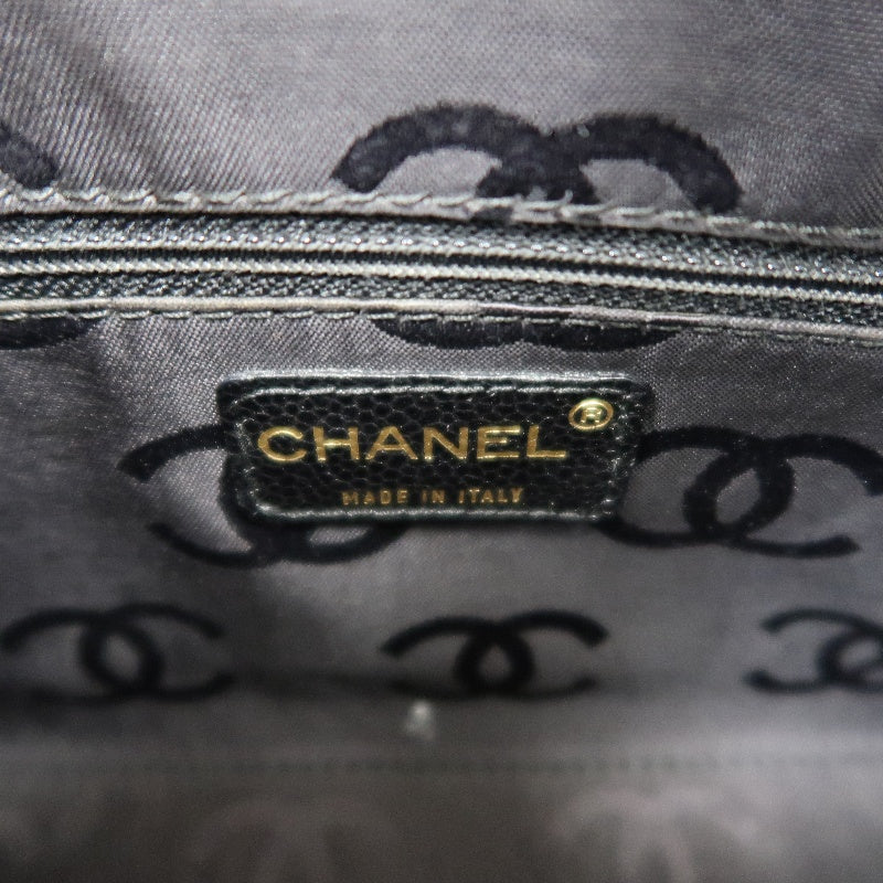 CHANEL Chocolate Bar Caviar Leather Tote Bag Black Gold-Tone Hardware