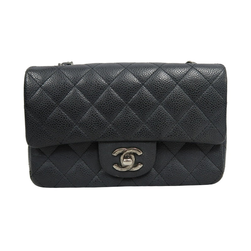 CHANEL Classic Flap CF Caviar Leather Shoulder Bag Black Silver-Tone Hardware