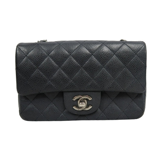 CHANEL Classic Flap CF Caviar Leather Shoulder Bag Black Silver-Tone Hardware