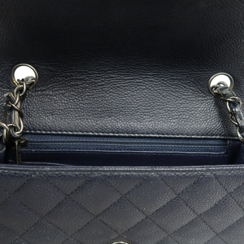 CHANEL Classic Flap CF Caviar Leather Shoulder Bag Black Silver-Tone Hardware