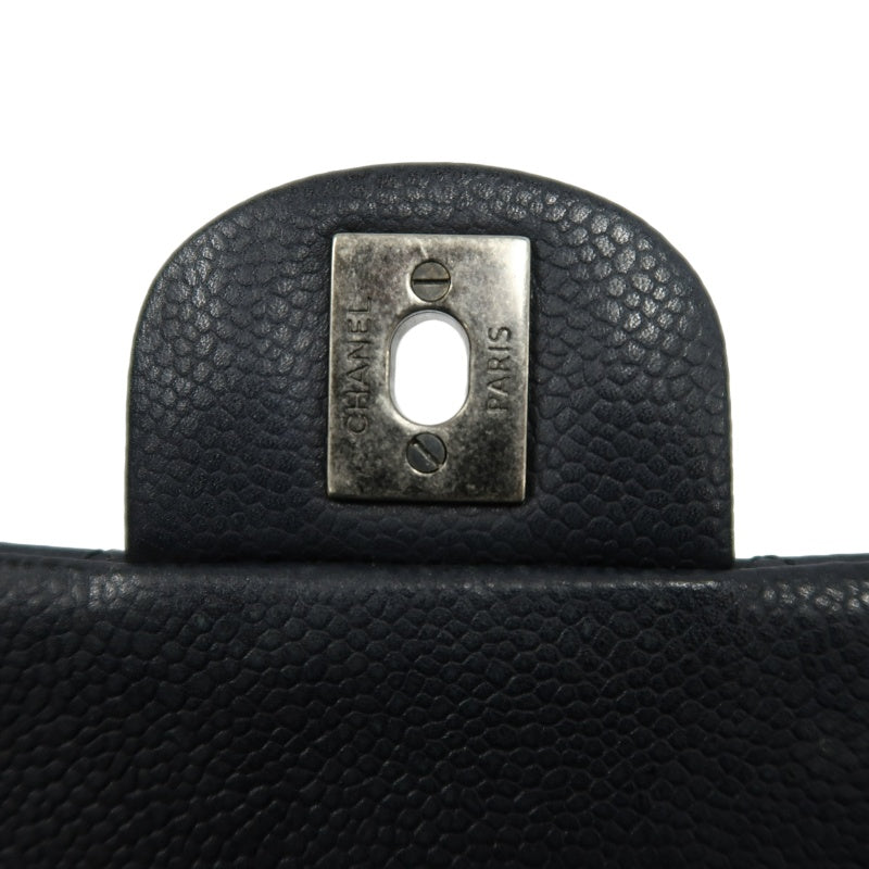 CHANEL Classic Flap CF Caviar Leather Shoulder Bag Black Silver-Tone Hardware