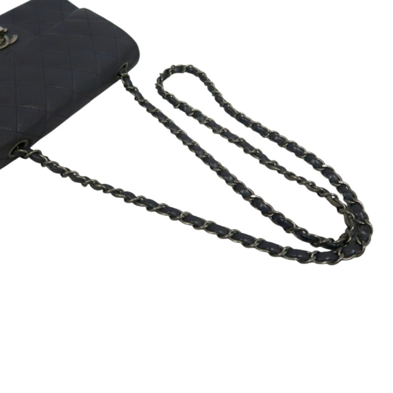 CHANEL Classic Flap CF Caviar Leather Shoulder Bag Black Silver-Tone Hardware