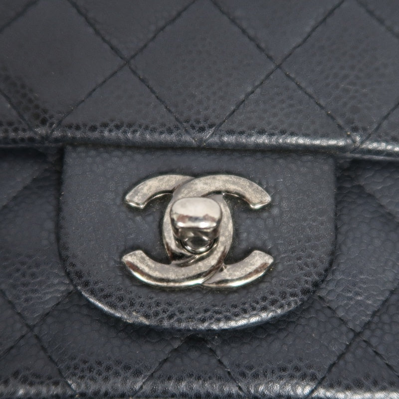 CHANEL Classic Flap CF Caviar Leather Shoulder Bag Black Silver-Tone Hardware