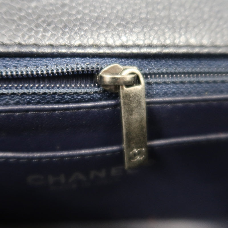 CHANEL Classic Flap CF Caviar Leather Shoulder Bag Black Silver-Tone Hardware