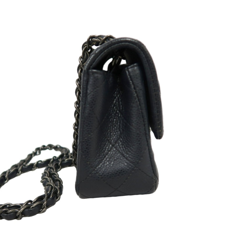 CHANEL Classic Flap CF Caviar Leather Shoulder Bag Black Silver-Tone Hardware