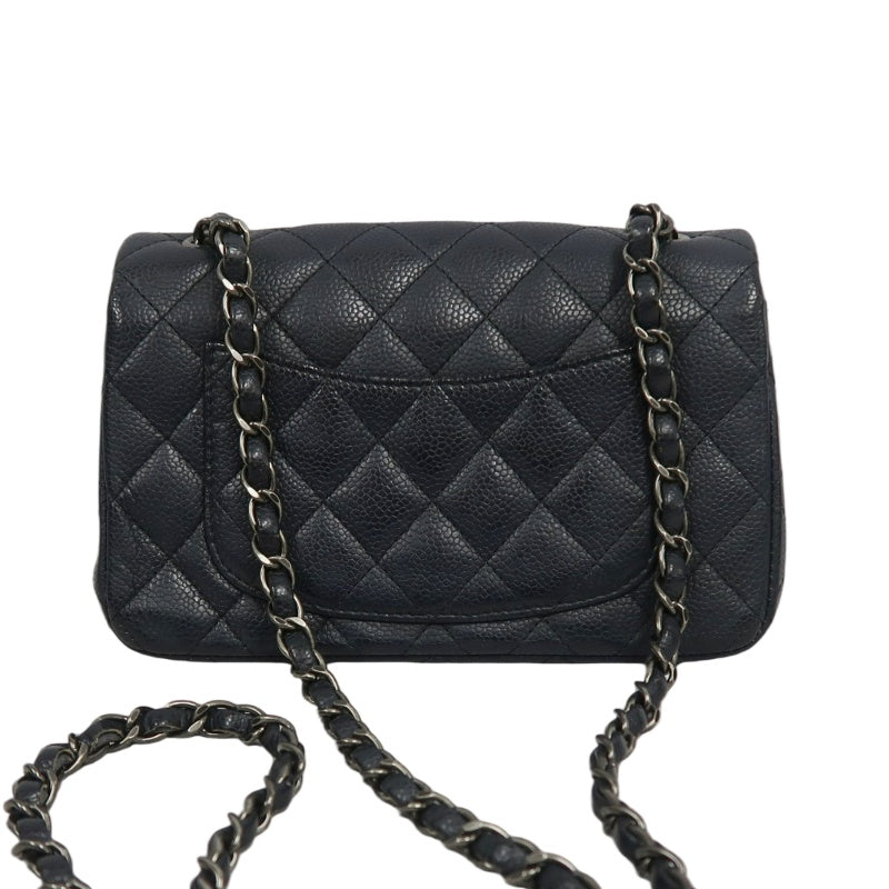CHANEL Classic Flap CF Caviar Leather Shoulder Bag Black Silver-Tone Hardware