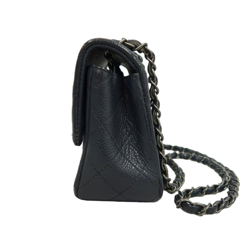CHANEL Classic Flap CF Caviar Leather Shoulder Bag Black Silver-Tone Hardware
