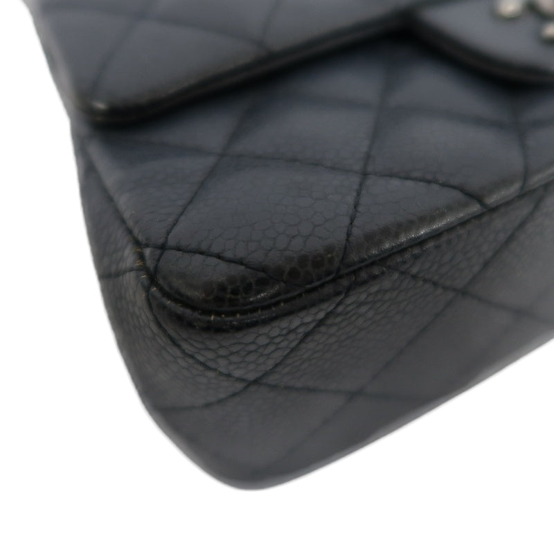 CHANEL Classic Flap CF Caviar Leather Shoulder Bag Black Silver-Tone Hardware