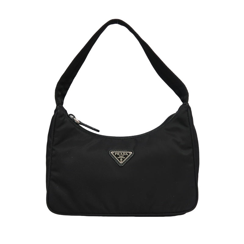 PRADA Nylon Handbag Black Silver-Tone Hardware