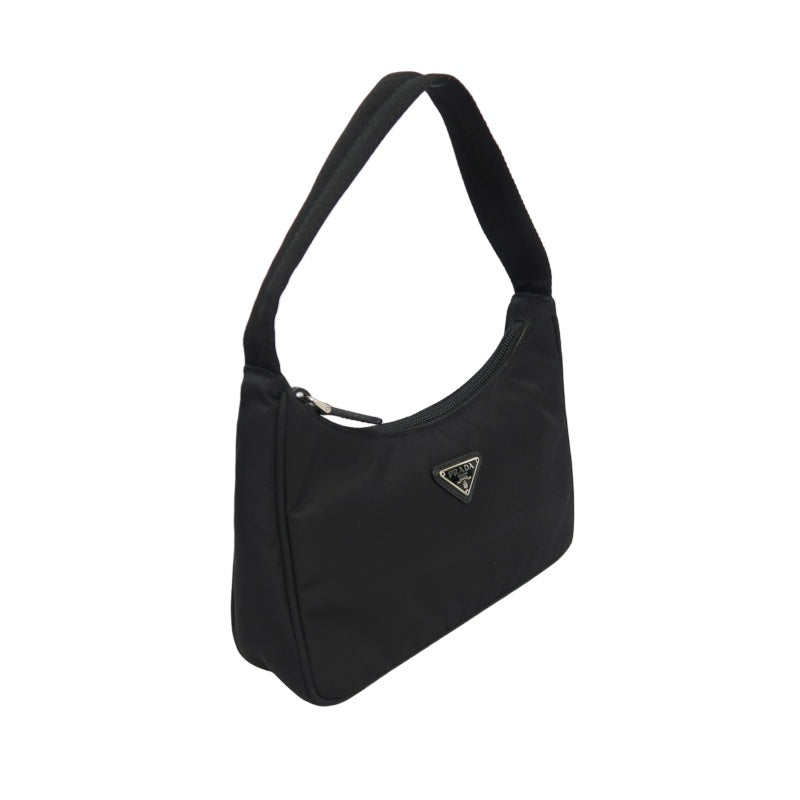 PRADA Nylon Handbag Black Silver-Tone Hardware