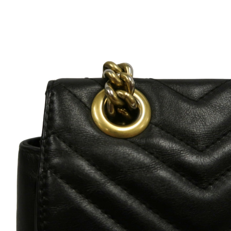 GUCCI Marmont GG Logo Matelassé Leather Shoulder Bag Black Gold-Tone Hardware