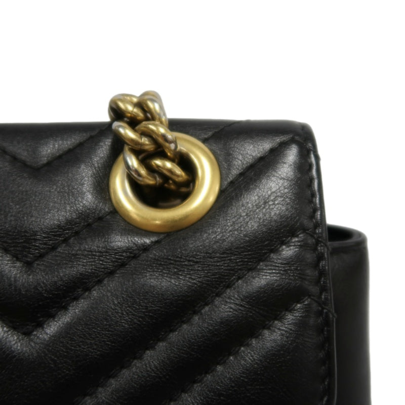 GUCCI Marmont GG Logo Matelassé Leather Shoulder Bag Black Gold-Tone Hardware