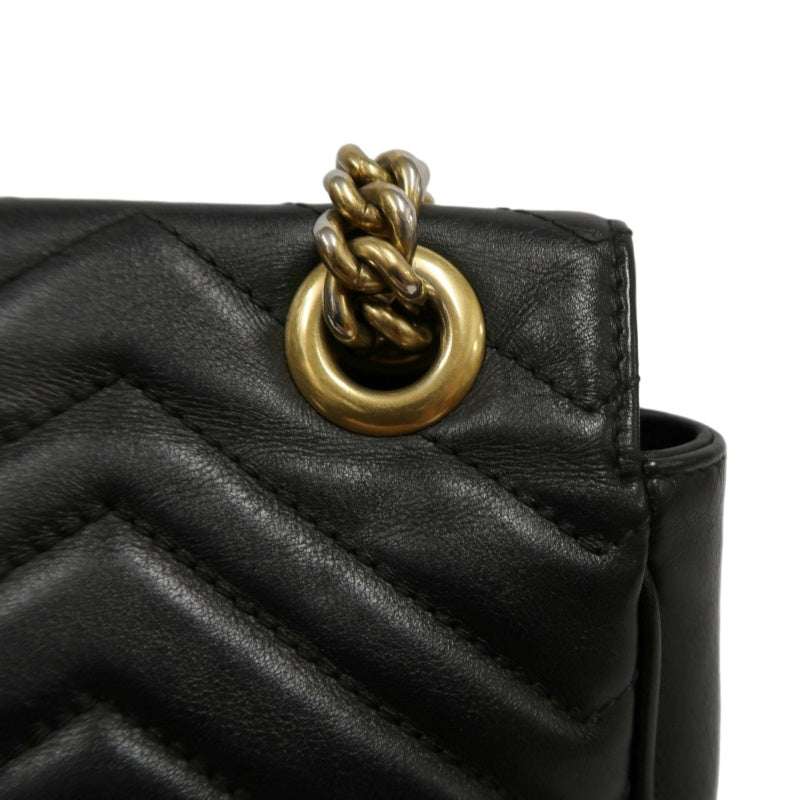 GUCCI Marmont GG Logo Matelassé Leather Shoulder Bag Black Gold-Tone Hardware