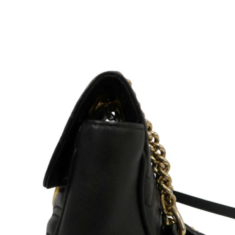 GUCCI Marmont GG Logo Matelassé Leather Shoulder Bag Black Gold-Tone Hardware