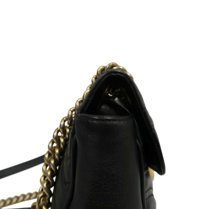 GUCCI Marmont GG Logo Matelassé Leather Shoulder Bag Black Gold-Tone Hardware