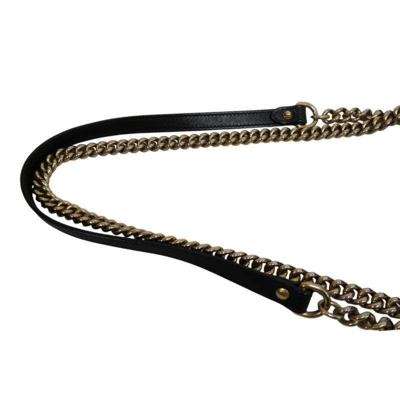 GUCCI Marmont GG Logo Matelassé Leather Shoulder Bag Black Gold-Tone Hardware