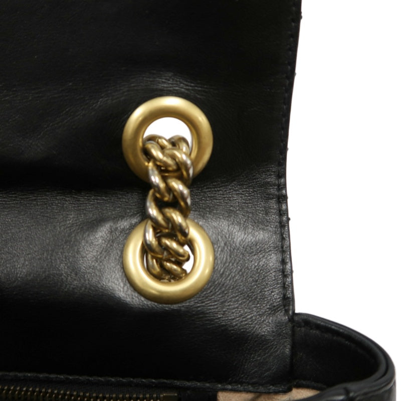 GUCCI Marmont GG Logo Matelassé Leather Shoulder Bag Black Gold-Tone Hardware