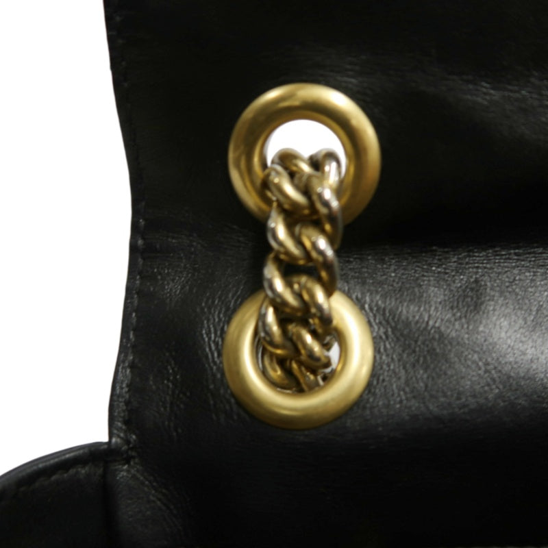 GUCCI Marmont GG Logo Matelassé Leather Shoulder Bag Black Gold-Tone Hardware