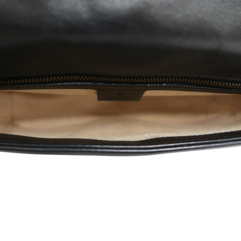 GUCCI Marmont GG Logo Matelassé Leather Shoulder Bag Black Gold-Tone Hardware
