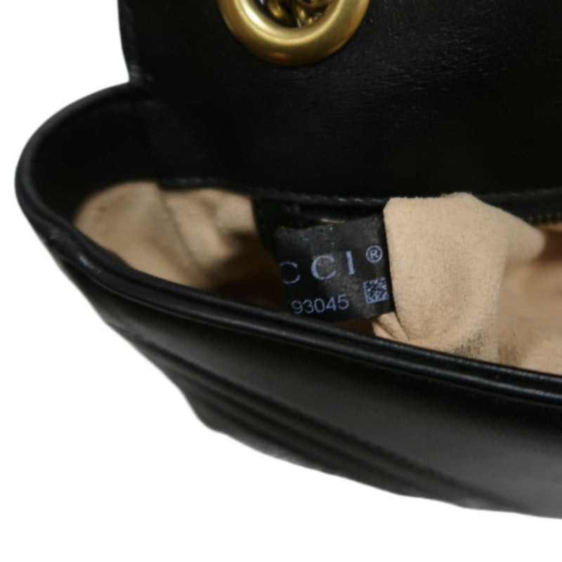 GUCCI Marmont GG Logo Matelassé Leather Shoulder Bag Black Gold-Tone Hardware
