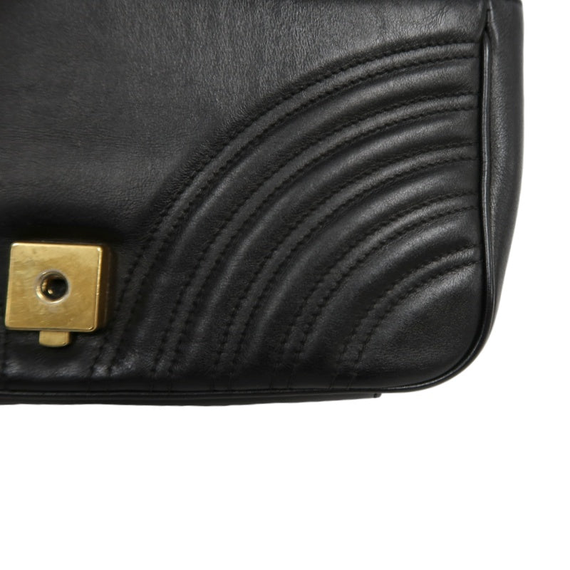 GUCCI Marmont GG Logo Matelassé Leather Shoulder Bag Black Gold-Tone Hardware